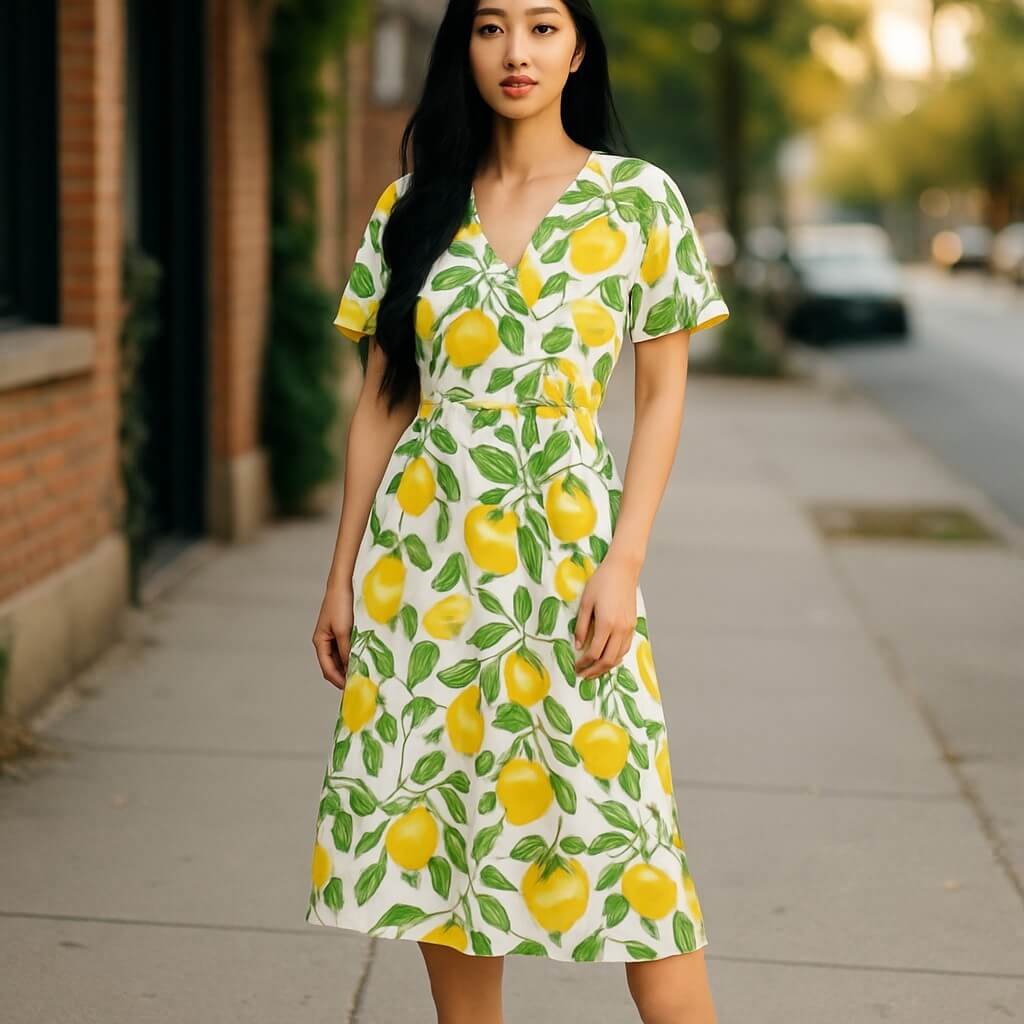 Amalfi Lemon Charm Sarah V-neck Dress