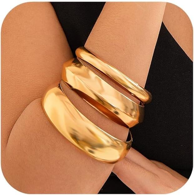 3PCS Chunky Gold Bangle Bracelets – Shine All Season (1)