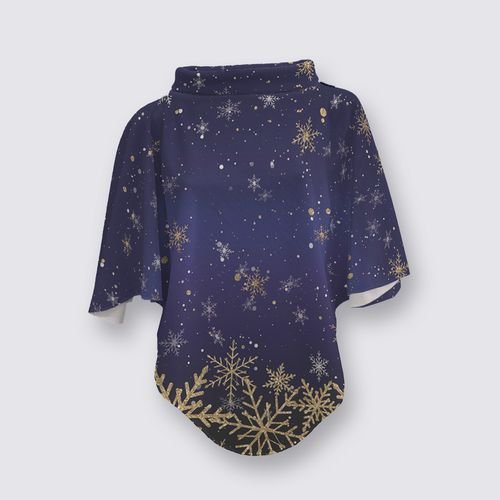 Blue Snowy Parisian Holiday Mokran High Collar Poncho