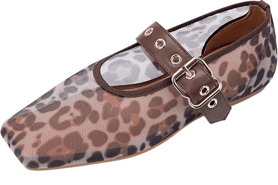 Women’s Leopard Mesh Mary Jane Flats – Modern & Playful (1)