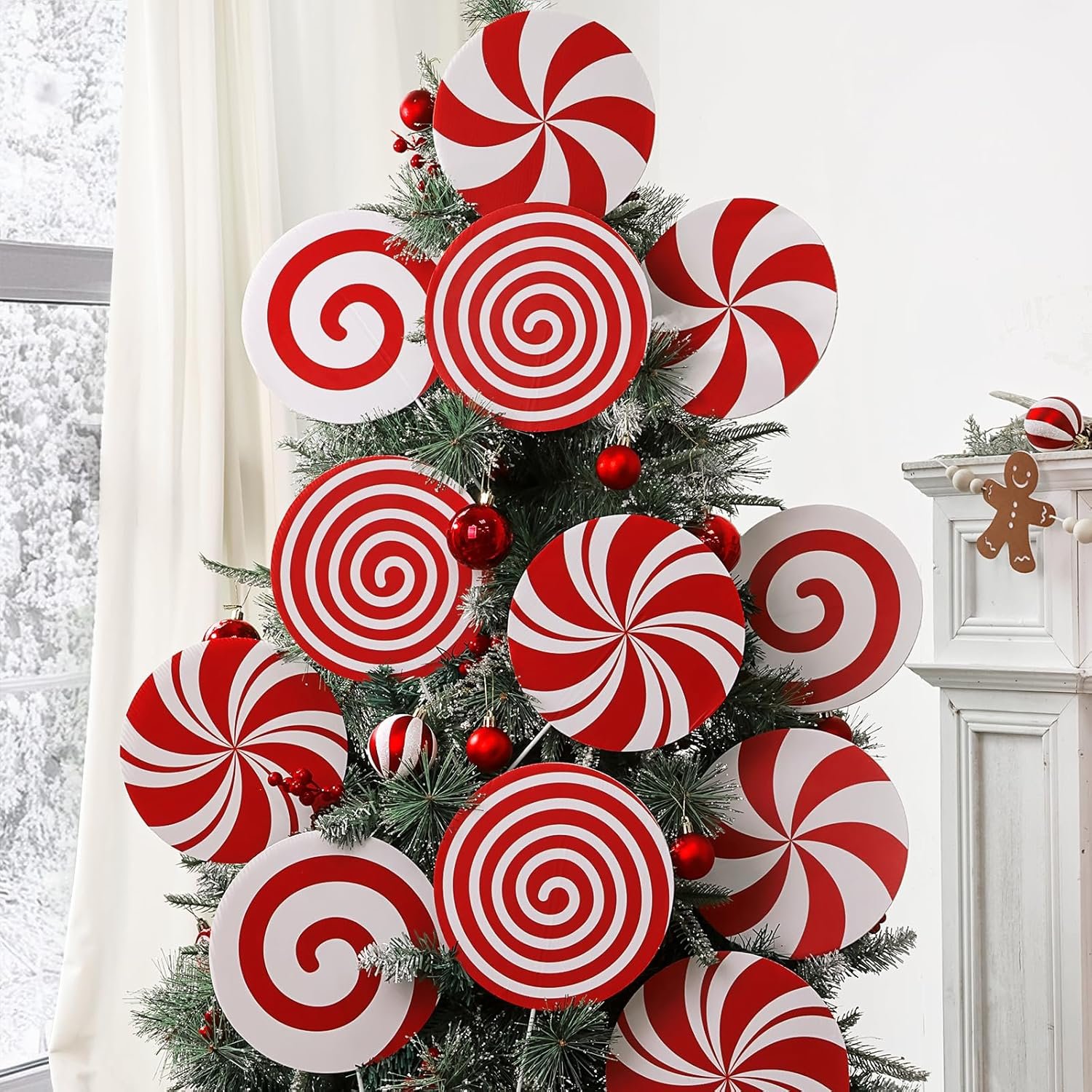 12 pcs Large Red White Peppermint Lollipops