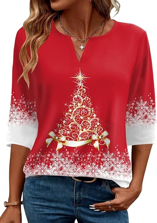 Women's V Neck 3-4 Sleeve T Shirts