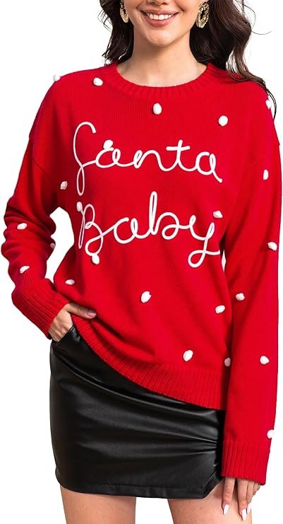 implee Womens Christmas Sweaters Long Sleeve Crewneck Oversized