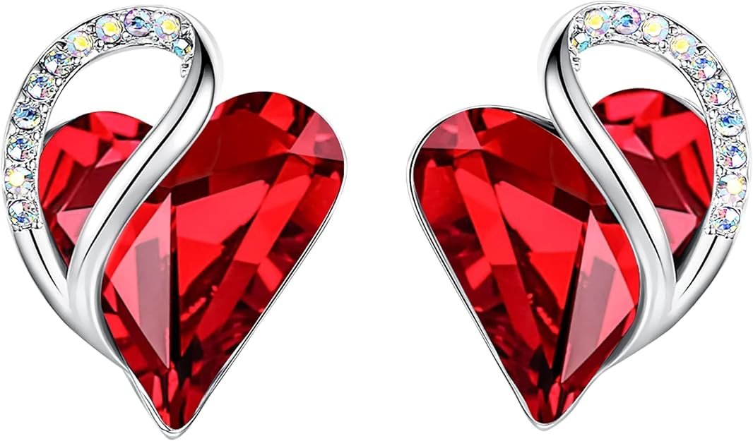 Leafael Infinity love Heart Birthstone Stud Earrings