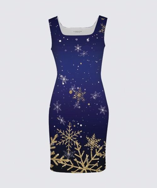 Blue Snowy Parisian Holiday Amanda Dress II