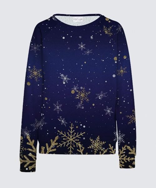 Blue Snowy Parisian Holiday Dahlia Sweater