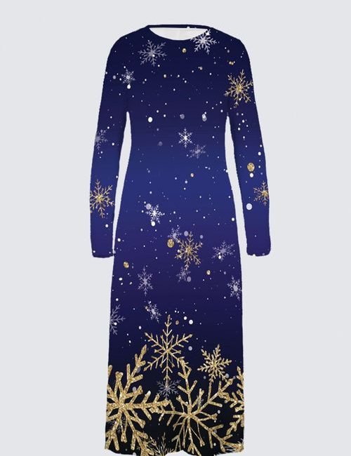 Blue Snowy Parisian Holiday Daniela Maxi Dress