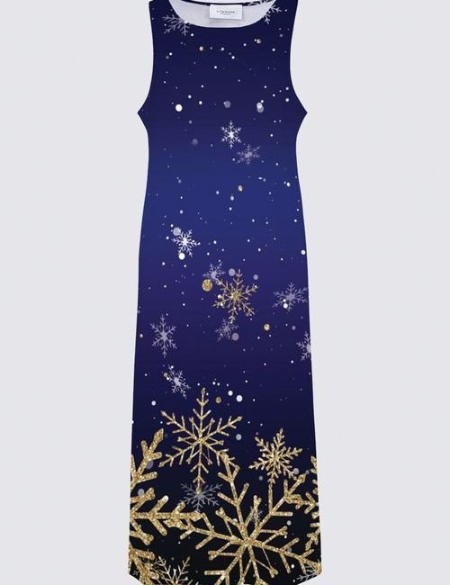 Blue Snowy Parisian Holiday Elise Maxi Dress