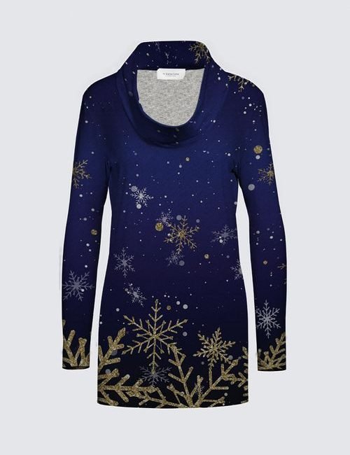 Blue Snowy Parisian Holiday Mia Tunic in Sweater Knit