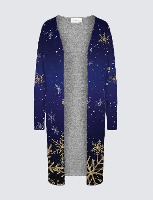 Blue Snowy Parisian Holiday Nikki Duster Cardigan