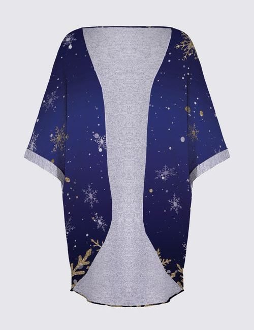 Blue Snowy Parisian Holiday Oprah Open Cardigan