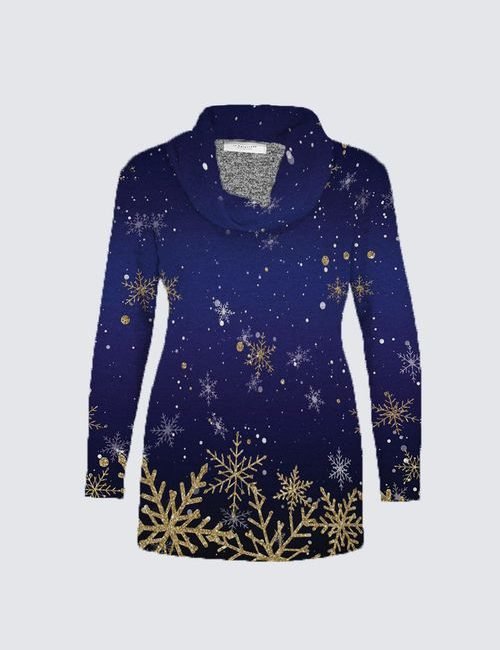 Blue Snowy Parisian Holiday Plus-Size Mia Tunic in Sweater Knit