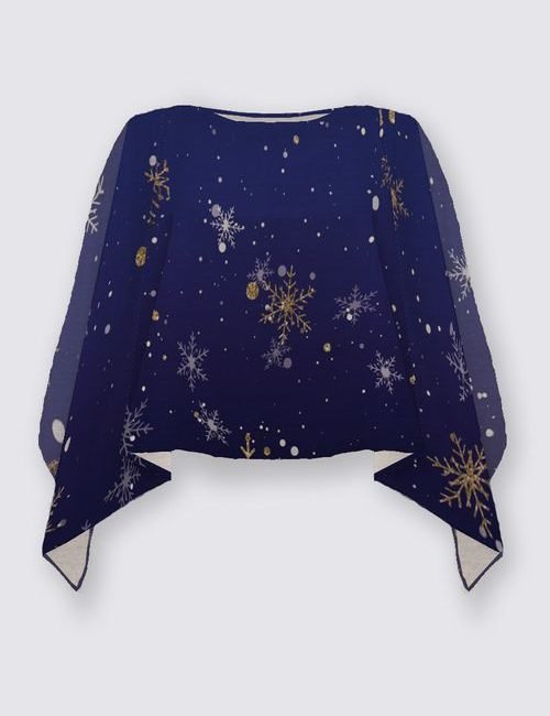 Blue Snowy Parisian Holiday Scarlet Poncho