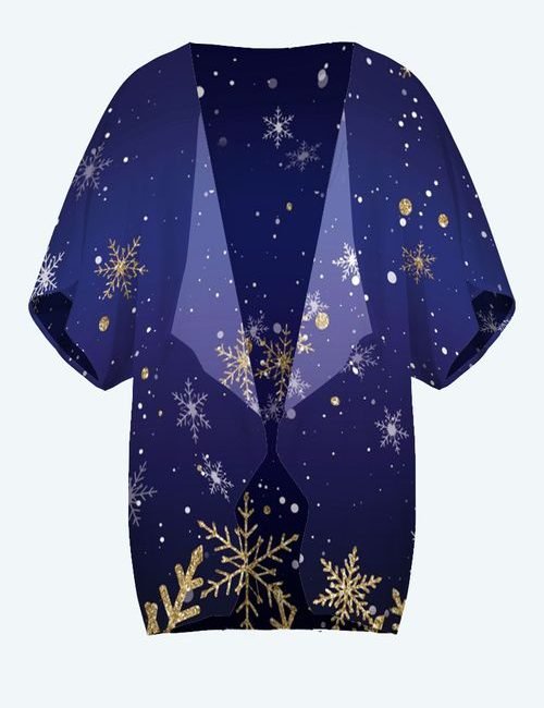 Blue Snowy Parisian Holiday Terry-Ann Short Kimono1