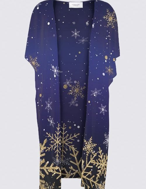 Blue Snowy Parisian Holiday YK Kimono Wrap